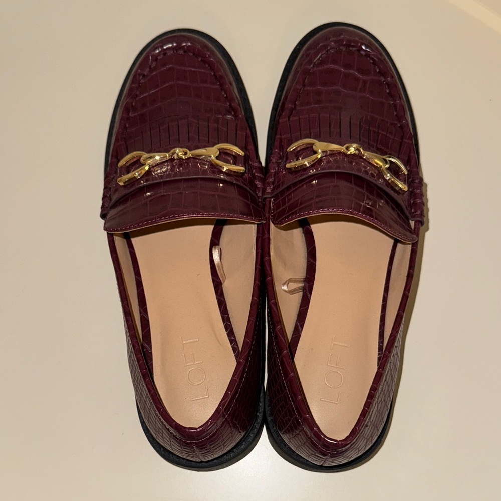LOFT Maroon Loafers with Gold Detail - Never Worn!